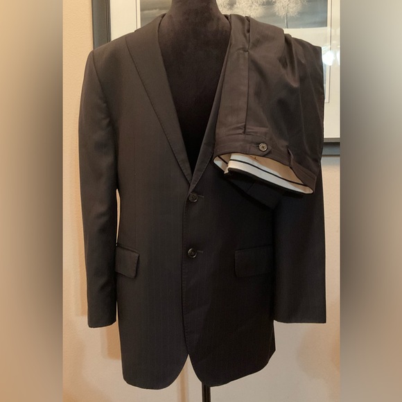 Saks Fifth Avenue ZEGNA Fabric Black Modern 2Btn Suit 40R Pants Measure 36 X 28 - Picture 1 of 13